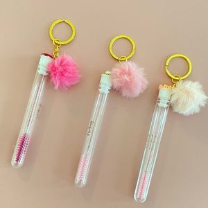 3pcs Tube Eyelash Brush/Spoolie with Furball & Gold Keychain | Mascara Wand